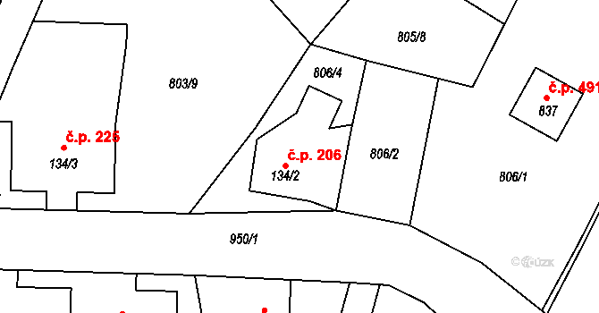 Kokonín 206, Jablonec nad Nisou na parcele st. 134/2 v KÚ Kokonín, Katastrální mapa
