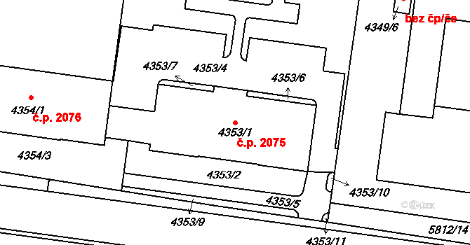 Jihlava 2075 na parcele st. 4353/1 v KÚ Jihlava, Katastrální mapa