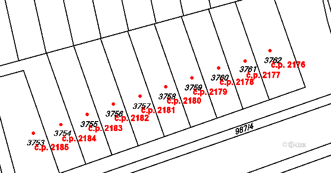 Nymburk 2180 na parcele st. 3758 v KÚ Nymburk, Katastrální mapa