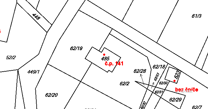 Hostěradice 141, Kamenný Přívoz na parcele st. 485 v KÚ Hostěradice, Katastrální mapa