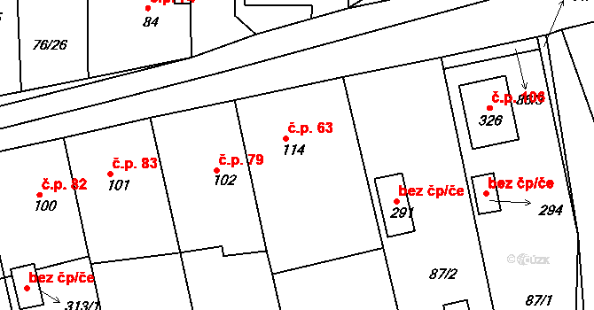 Hůrky 63 na parcele st. 114 v KÚ Hůrky u Rokycan, Katastrální mapa