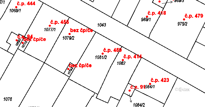 Hrušovany u Brna 459 na parcele st. 1081/2 v KÚ Hrušovany u Brna, Katastrální mapa