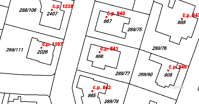 Kyjov 841 na parcele st. 866 v KÚ Kyjov, Katastrální mapa