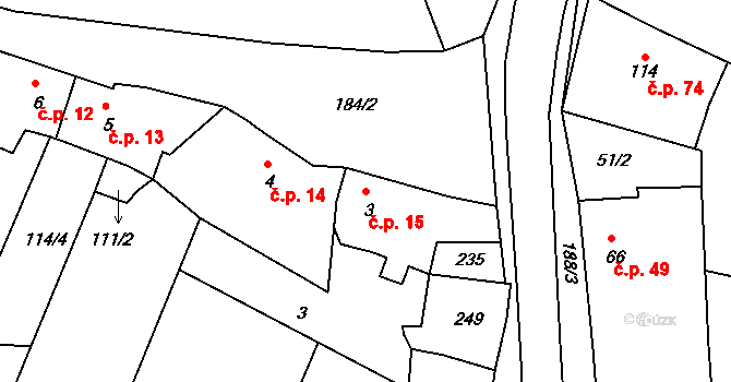 Bojanovice 15, Zlobice na parcele st. 3 v KÚ Bojanovice u Zlobic, Katastrální mapa