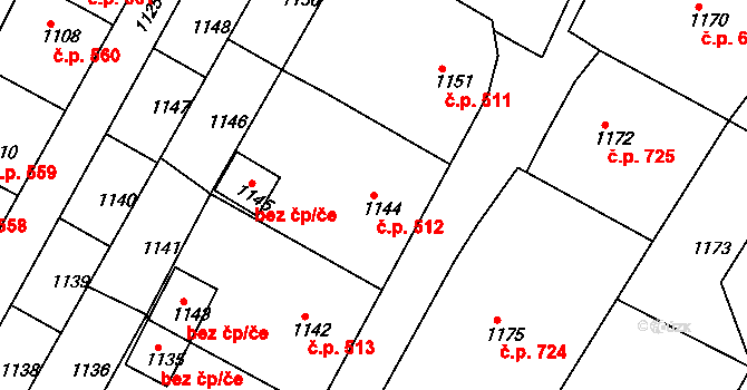 Rýmařov 512 na parcele st. 1144 v KÚ Rýmařov, Katastrální mapa