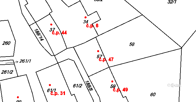 Lstiboř 47, Klučov na parcele st. 57 v KÚ Lstiboř, Katastrální mapa