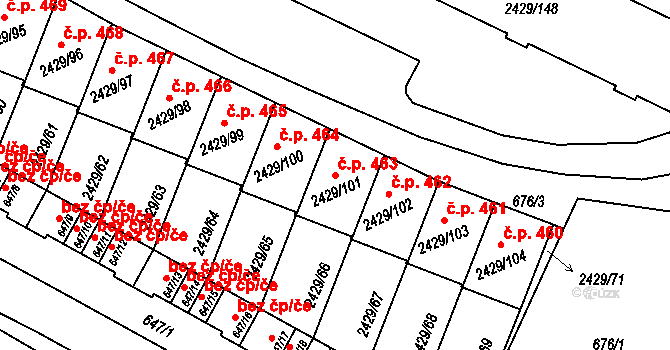 Dačice V 463, Dačice na parcele st. 2429/101 v KÚ Dačice, Katastrální mapa