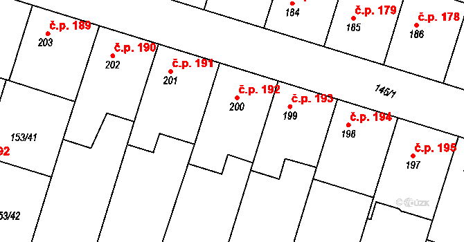 Skřivany 192 na parcele st. 200 v KÚ Skřivany, Katastrální mapa