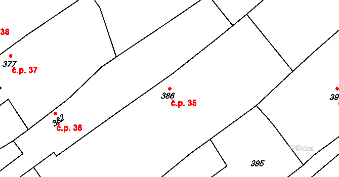 Žerotín 35 na parcele st. 386 v KÚ Žerotín, Katastrální mapa