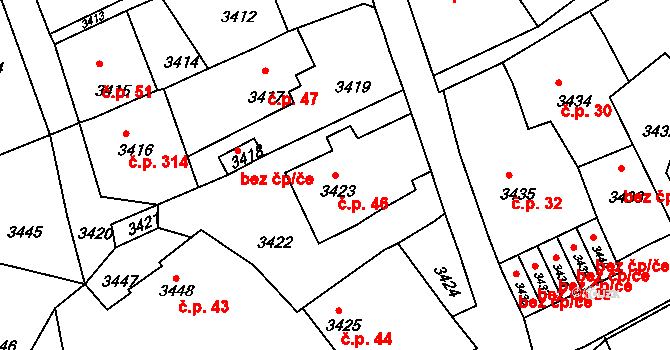Mimoň I 46, Mimoň na parcele st. 3423 v KÚ Mimoň, Katastrální mapa