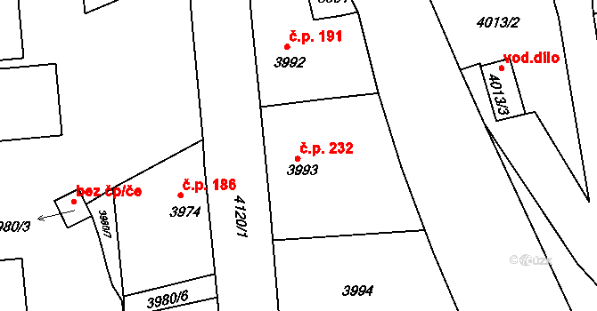 Podmoklice 232, Semily na parcele st. 3993 v KÚ Semily, Katastrální mapa