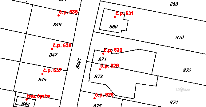 Zubří 630 na parcele st. 871 v KÚ Zubří, Katastrální mapa