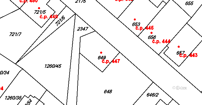Březnice 447 na parcele st. 649 v KÚ Březnice, Katastrální mapa