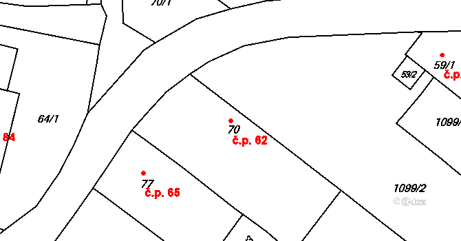 Drahov 62 na parcele st. 70 v KÚ Drahov, Katastrální mapa
