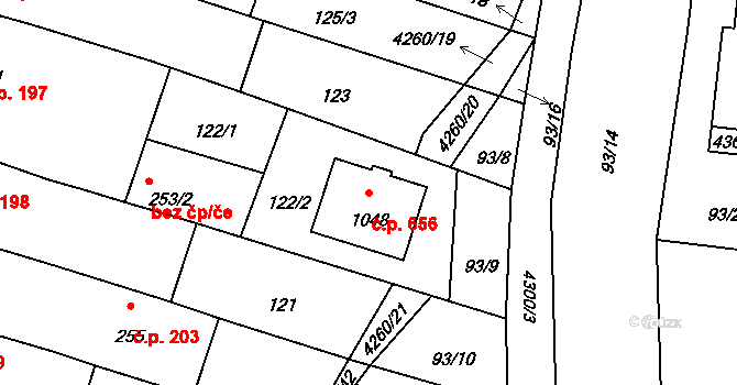 Kardašova Řečice 656 na parcele st. 1048 v KÚ Kardašova Řečice, Katastrální mapa