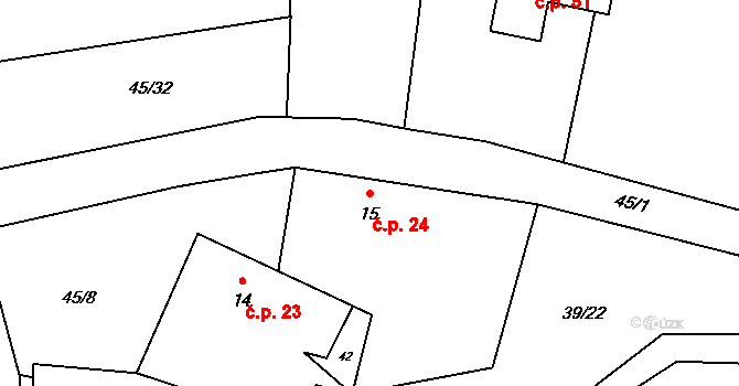 Předslavice 24 na parcele st. 15 v KÚ Předslavice, Katastrální mapa