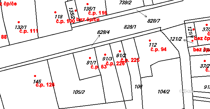 Unčín 226, Krupka na parcele st. 91/3 v KÚ Unčín u Krupky, Katastrální mapa