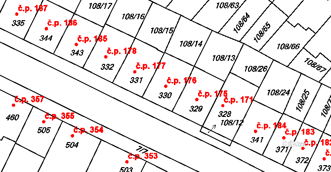 Podklášteří 176, Třebíč na parcele st. 330 v KÚ Podklášteří, Katastrální mapa