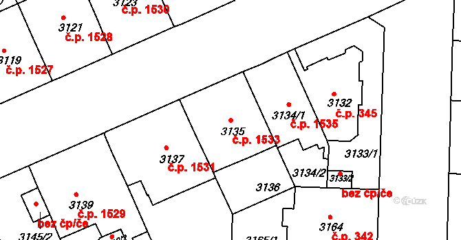 Černá Pole 1533, Brno na parcele st. 3135 v KÚ Černá Pole, Katastrální mapa