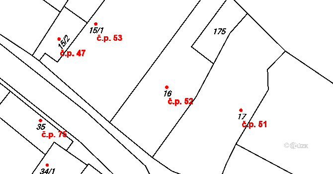 Čečelice 52 na parcele st. 16 v KÚ Čečelice, Katastrální mapa