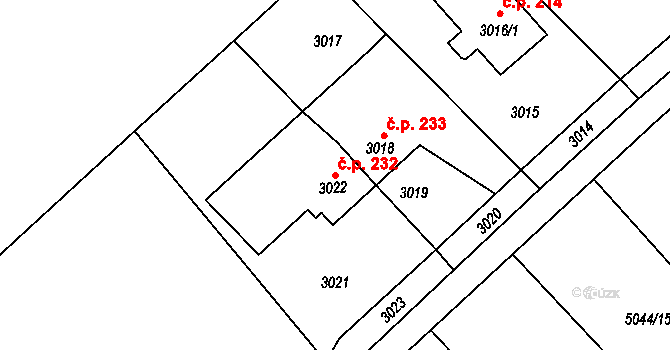 Sviadnov 232 na parcele st. 3022 v KÚ Sviadnov, Katastrální mapa