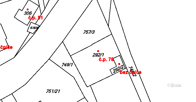 Liběchov 78 na parcele st. 292/1 v KÚ Liběchov, Katastrální mapa