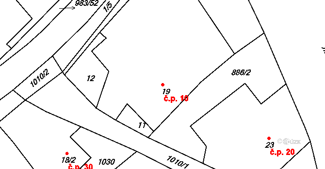 Dehtín 10, Klatovy na parcele st. 19 v KÚ Dehtín, Katastrální mapa