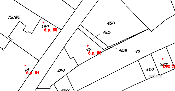 Český Rudolec 56 na parcele st. 45 v KÚ Český Rudolec, Katastrální mapa