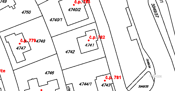 Záběhlice 782, Praha na parcele st. 4741 v KÚ Záběhlice, Katastrální mapa