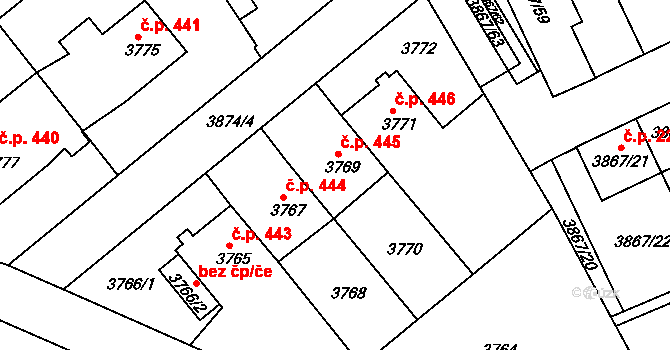 Modřany 445, Praha na parcele st. 3769 v KÚ Modřany, Katastrální mapa