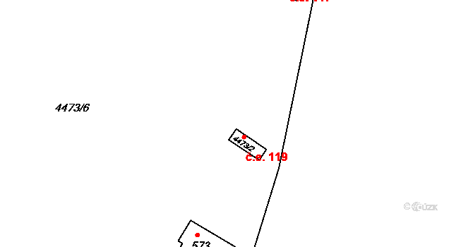 Kunžak 119 na parcele st. 4473/2 v KÚ Kunžak, Katastrální mapa