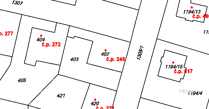Nebušice 245, Praha na parcele st. 402 v KÚ Nebušice, Katastrální mapa