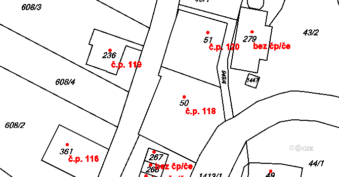 Černý Důl 118 na parcele st. 50 v KÚ Černý Důl, Katastrální mapa