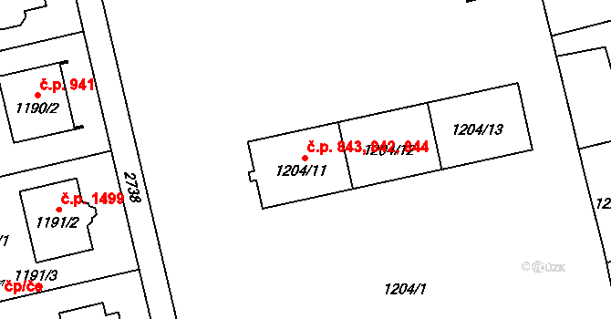 Kyje 842,843,844, Praha na parcele st. 1204/11 v KÚ Kyje, Katastrální mapa