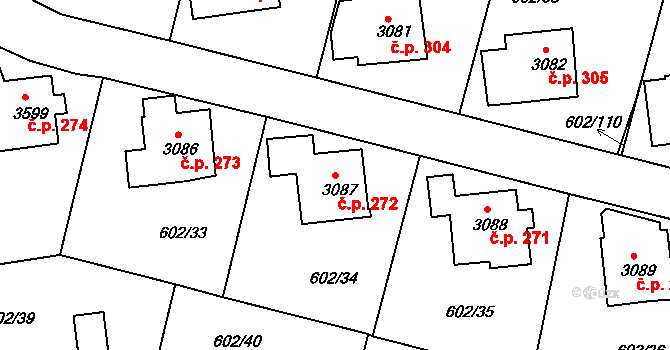 Dolní Předměstí 272, Trutnov na parcele st. 3087 v KÚ Trutnov, Katastrální mapa