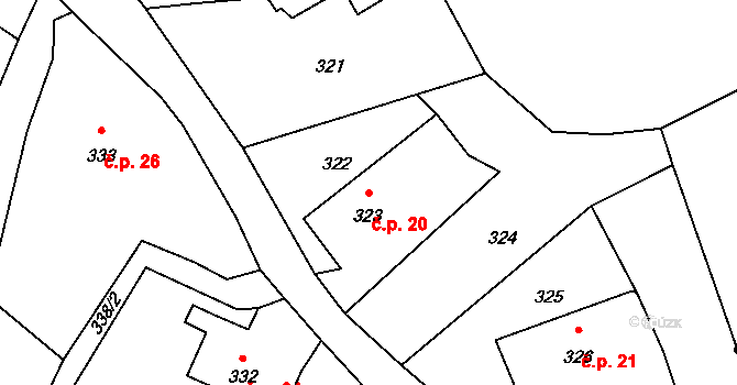Dolní Libchava 20, Česká Lípa na parcele st. 323 v KÚ Dolní Libchava, Katastrální mapa