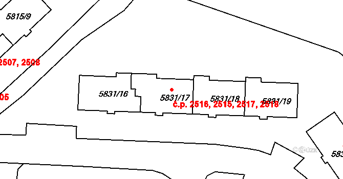 Česká Lípa 2515,2516,2517,2518 na parcele st. 5831/17 v KÚ Česká Lípa, Katastrální mapa