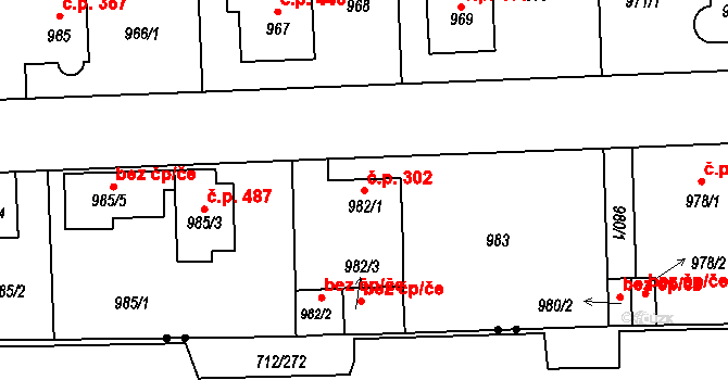 Liberec VII-Horní Růžodol 302, Liberec na parcele st. 982/1 v KÚ Horní Růžodol, Katastrální mapa