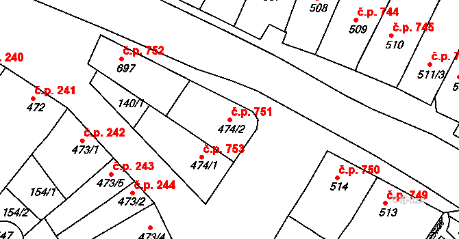 Ivančice 751 na parcele st. 474/2 v KÚ Ivančice, Katastrální mapa