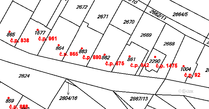 Rosice 875 na parcele st. 862 v KÚ Rosice u Brna, Katastrální mapa