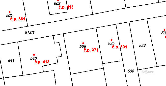 Louky 371, Karviná na parcele st. 538 v KÚ Louky nad Olší, Katastrální mapa