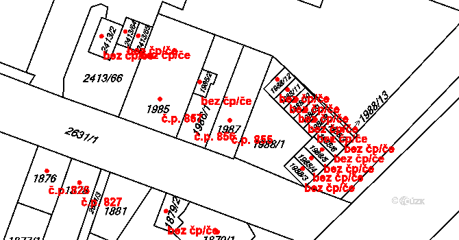 Doubravka 855, Plzeň na parcele st. 1987 v KÚ Doubravka, Katastrální mapa