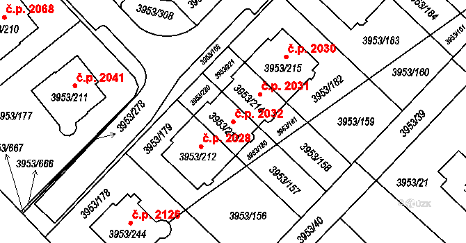 Řečkovice 2032, Brno na parcele st. 3953/213 v KÚ Řečkovice, Katastrální mapa