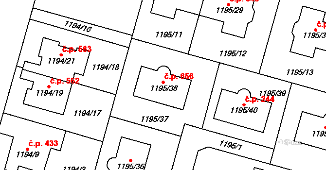 Nebušice 656, Praha na parcele st. 1195/38 v KÚ Nebušice, Katastrální mapa