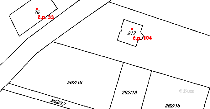 Lestkov 104, Radostná pod Kozákovem na parcele st. 217 v KÚ Lestkov pod Kozákovem, Katastrální mapa