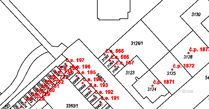 Znojmo 565 na parcele st. 3126/2 v KÚ Znojmo-město, Katastrální mapa