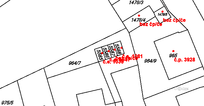 Chomutov 1038 na parcele st. 5585 v KÚ Chomutov I, Katastrální mapa