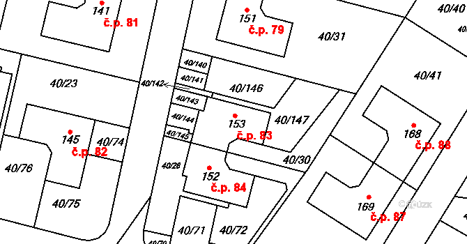 Noutonice 83, Lichoceves na parcele st. 153 v KÚ Noutonice, Katastrální mapa