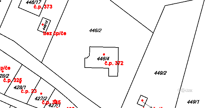 Pudlov 372, Bohumín na parcele st. 446/4 v KÚ Pudlov, Katastrální mapa