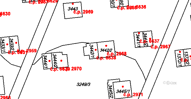 Zlín 6638 na parcele st. 3442/1 v KÚ Zlín, Katastrální mapa